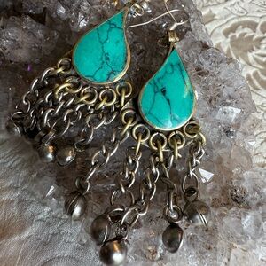 Boho Teardrop Earrings – Synthetic Turquoise & Mixed Metals
